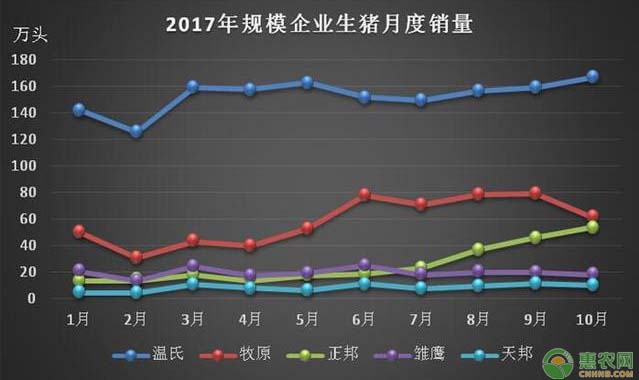 2017年规模化企业生猪月度销量